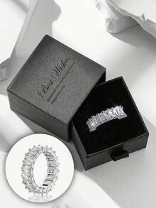 Set Kotak Hadiah Mewah Minimalis Cincin Kristal Super Berkilau, Perhiasan Fashion untuk Wanita, Cocok untuk Pernikahan, Pertunangan - Kubus perak - View 1