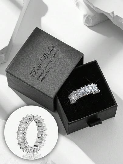 Gift Box Set Luxury Minimalist Super Shiny Crystal Ring, Fashion Jewelry For Women, Suitable For Wedding, Engagement Wear
