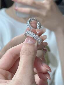 Set Kotak Hadiah Mewah Minimalis Cincin Kristal Super Berkilau, Perhiasan Fashion untuk Wanita, Cocok untuk Pernikahan, Pertunangan - Kubus perak - View 3