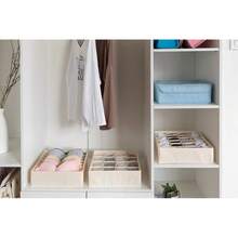 ALYER Collapsible Bra(A-C Cup) Drawer Organizer,Durable Cloth Storage Box Bins Dividers For Panties,Underwear,Socks,Lingerie(Beige-7 Cells)