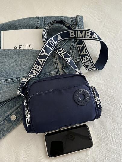 Mini carteira transversal para moedas, bolsa de ombro clássica e moderna em nylon de cor sólida com estampa de letras, fechamento em zíper, vários bolsos, ideal para esportes ao ar livre, viagens, compras, deslocamento diário, festas, encontros e outras ocasiões.