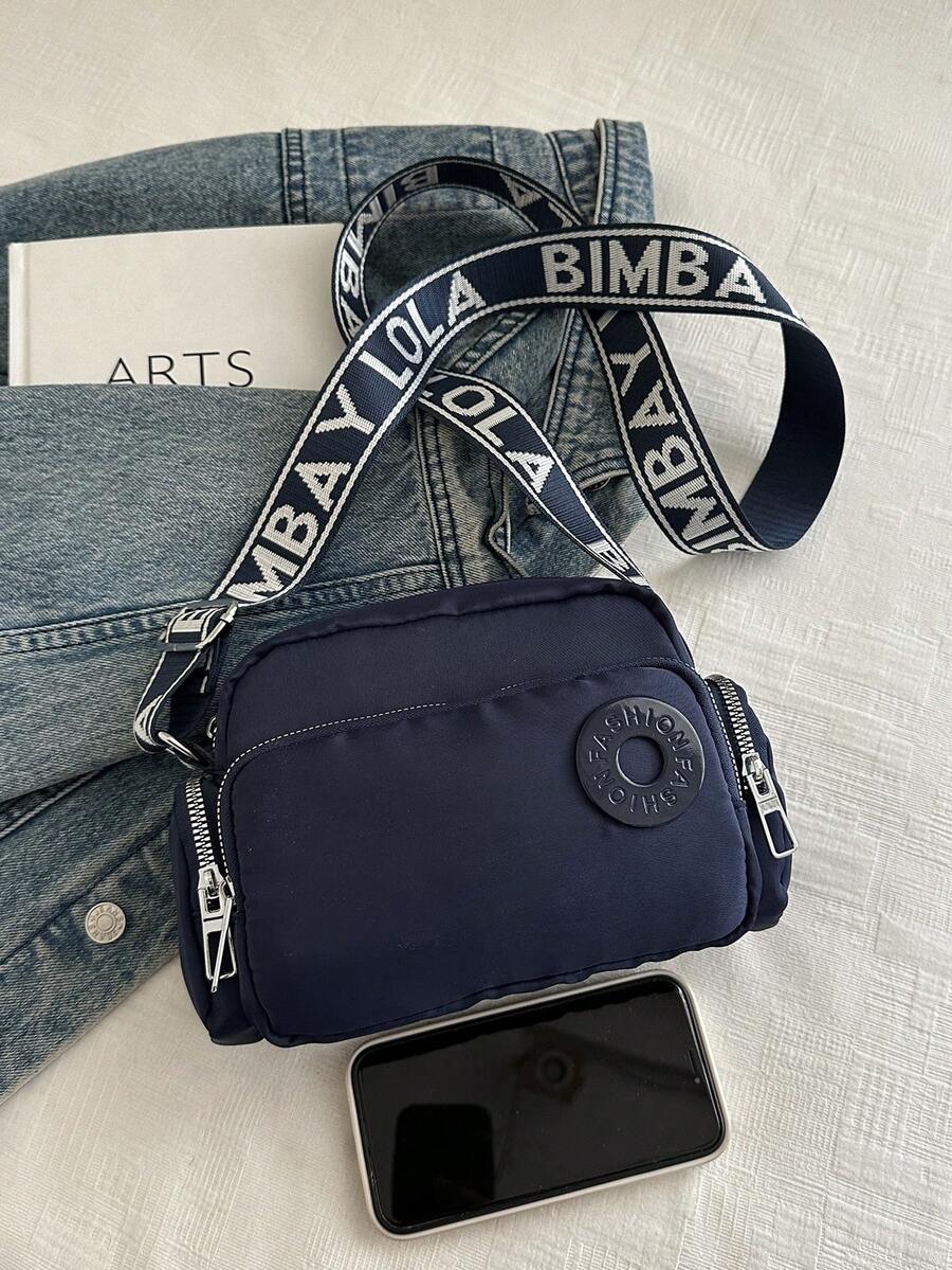 Ví đựng tiền xu đeo chéo mini, kiểu dáng cổ điển, chất liệu nylon màu trơn, thiết kế họa tiết chữ cái, khóa kéo, nhiều ngăn, thích hợp cho các hoạt động thể thao ngoài trời, du lịch, mua sắm, đi làm, dự tiệc, hẹn hò và các dịp khác. - Màu xanh lam - Xem 1