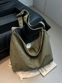 大容量复古帆布托特包，可折叠，带安全拉链，轻便，三合一单肩包/斜挎包，适合学生，非常适合通勤、上学和旅行，极简主义，现代日本都市男孩日常包