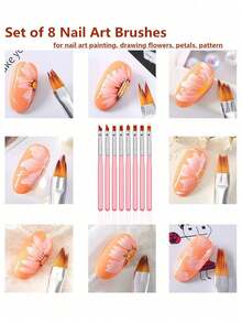 7/9/11/15/25毫米美甲线笔套装，法式条纹3D贴纸线笔 - DIY绘图笔UV凝胶笔，8支渐变法式美甲笔，简约花卉美甲设计，美甲工具，美甲用品，美甲笔 - 粉色 - 查看 4