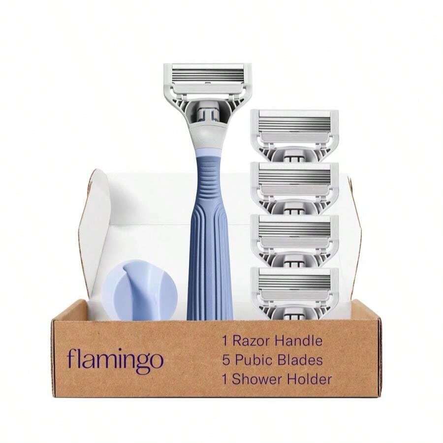 Flamingo Pubic Hair Razor For Women, Shaving Kit, 1 Pubic Razor Handle, 4 Five-Blade Refills, 1 Shower Holder, Starter Set, Full Kit - Bộ dao cạo - Xem 1