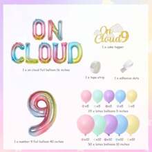 On Cloud 9 Birthday Decorations For Girls Pastel Rainbow Balloon Garland Arch Kit On Cloud 9 Cake Topper Balloon Banner For Sky Theme 9th Birthday Party Supplies-0139