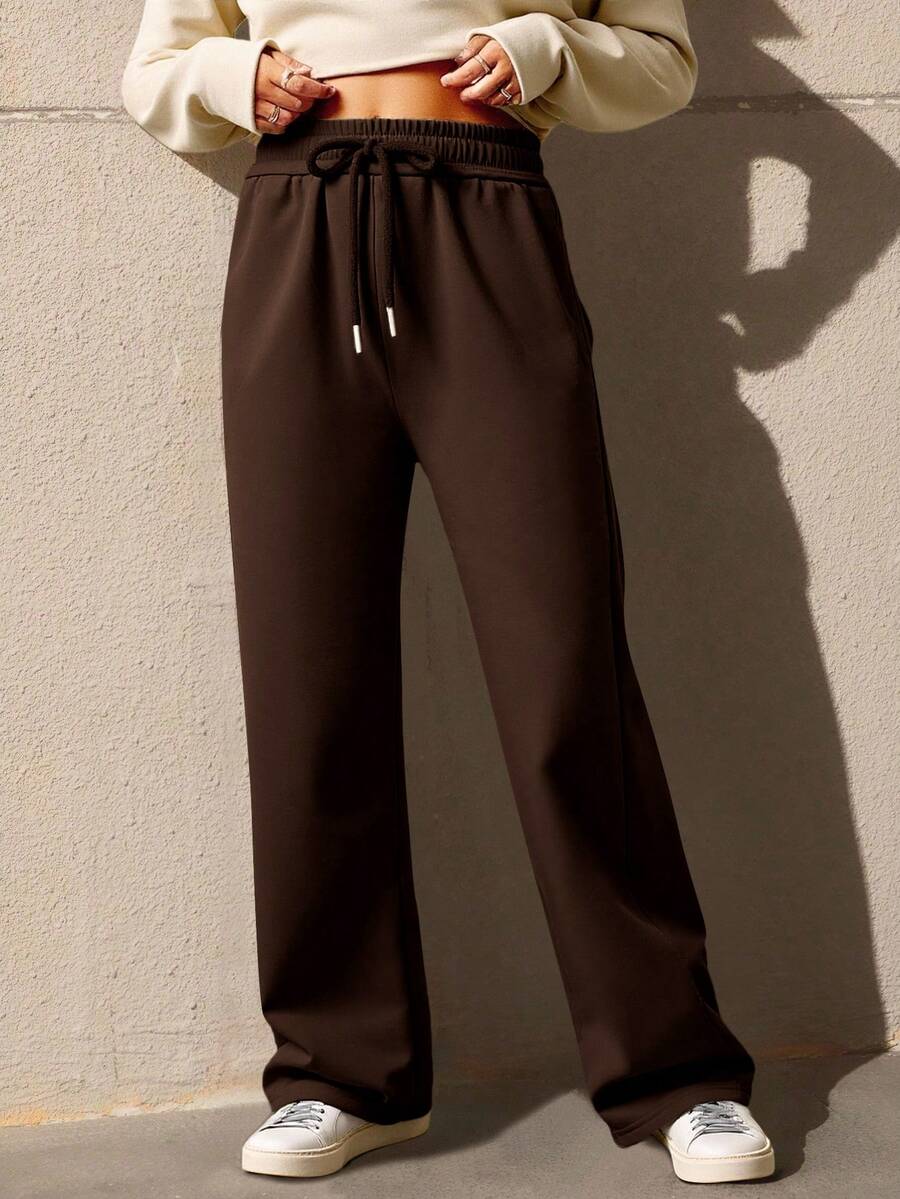 Pants Deportivo Para Mujer Pierna Ancha Corte Wide Leg - Marrón Mocha - Ver 1