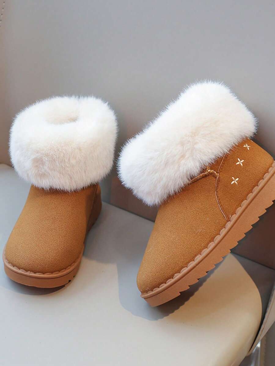 1 Pair Kids Snow Boots With Furry Trim, Warm & Insulated Children's Winter Snow Boots - Brown - View 1