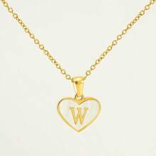 1pc Personalized Heart-Shaped White Shell Initial Necklace Stainless Steel Non Tarnish Women Letter Necklace