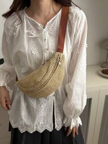 2025 Summer New Woven Chest Bag, Crossbody Bag, Fanny Pack, Travel, Versatile, Beach, Street Style Woven - Brown - View 5