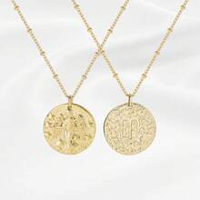 Zodiac Coin Embossed Choker Necklace Disc 12 Astrology Horoscope 14K Gold Plated Round Pendant Personalized Necklace Women Men - H 處女座(8月23日至9月22日) - 查看 6