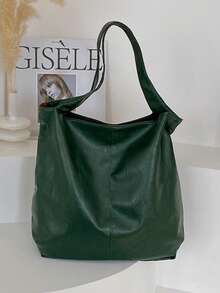New PU Leather Women's Bag Soft Leather Large Capacity Shoulder Crossbody Bag Retro Casual Tote Bag Stylish Large Capacity Tote Bag For Women, Multi-Functional Shoulder Crossbody Bag With Detachable Strap, Perfect For Travel, Beach Vacation & Daily Use - Green - View 7