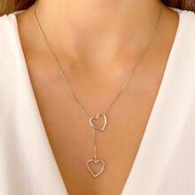 Kit Of 2 Necklaces With Openwork Double Heart Pendant + Openwork Heart Choker, Plated In 925 Silver Or 18K Gold - Silver - View 3