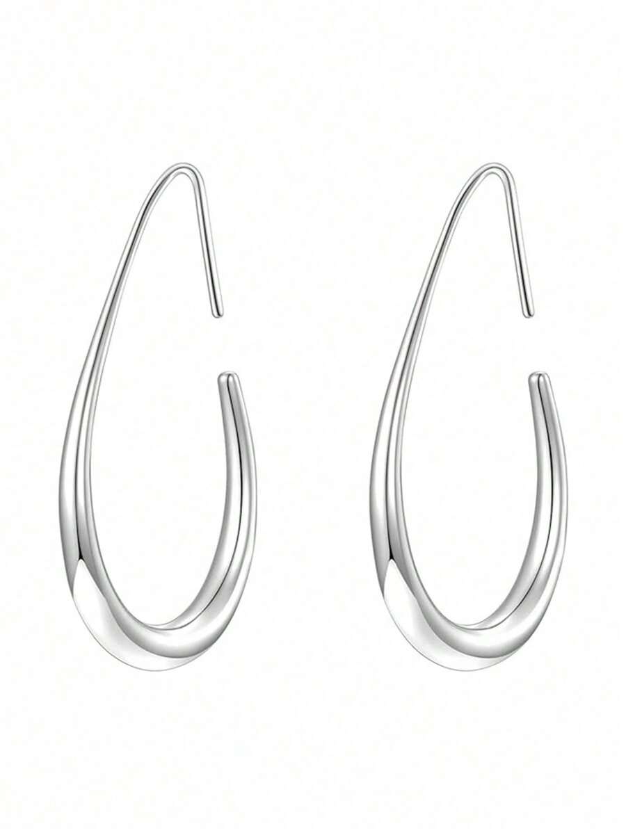 Elegant Stainless Steel Hollow Water Drop Design Hoop Earrings, Suitable For Women Casual Wear