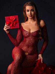 酒红色连体裤丝袜长袖连体裤豹纹性感情趣连体衣女士情趣内衣