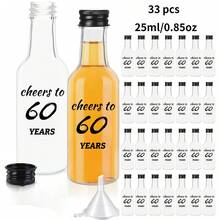 33/3入 0.85oz迷你派對酒瓶，Cheers To 16/21/30/40/50/60/70/80歲生日，附漏斗、生日標籤與瓶蓋，生日主題派對，適用女性男性週年慶祝、男女生日派對慶典、聖誕派對 - 無色 - 查看 16
