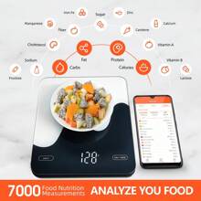 Báscula de cocina inteligente con calculadora nutricional, aplicación gratuita con seguimiento de 30 nutrientes, calorías, proteínas, peso digital en gramos y onzas para pérdida de peso, recargable, 22 libras