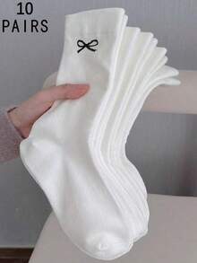 1/3/5/10/15/20双装 女士纯色宽口舒适简约孕妇袜，吸湿排汗中筒袜 - 白色 - 查看 18