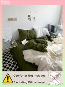 3件套白色和绿色超柔软宿舍床上用品套装，亲肤透气羽绒被套和枕套套装，适用于学生卧室，可水洗返校床上用品