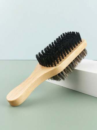 1pc Boar Bristle 2-Sided Club Brush, Hair Brush, Slick Back Hair Brush, Beard Brush, Boar Bristle Hair Brush For Men And Barbers, Medium And Firm Bristles For Thick Coarse Hair, Detangling, Smoothing, For Men's Beard Care, Hair Styling, Cleaning & Multifunctional, Wood Handle