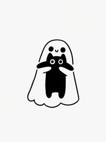 1 buc tatuaj temporar de Halloween cu o fantomă drăguță, îmbrățișând pisică, impermeabil și rezistent la transpirație, potrivit pentru oameni, poate dura 1-3 zile