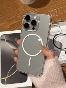 1 件豪华透明强磁吸附手机壳适用于 Apple 17/17PRO/17AIR/17PROMAX/16PROMAX 16PLUS 16PRO 16E 16 15ProMax 15PLUS 15PRO 15 14PLUS 14 14ProMax 13ProMax 12 Pro Max 11 Pro Max 11 Pro XS XR X 7 8 Plus SE 13 11 12 12Pro 13Pro 14Pro 7G 8G，无线充电保护硬壳 - 無色 - 查看 4