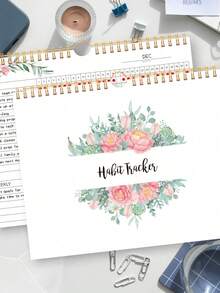 12pcs Habit Tracker Undated Calendar, Spiral Bound, 10*8 Inch, Includes 12 Different Plant Pattern Pages, Daily/Weekly/Monthly Habit Tracker To Boost Productivity - Pink - View 1