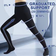 AILAKA 20-30mmHg Compression Socks, Men's And Women's High Waisted Pantyhose, Exposed Toe Breathable/Toe Wrapped Warm Medical Pressure Socks, Black Beige Venous Stretch Socks, Thigh High Compression Tight Gradient Support - Black - View 14