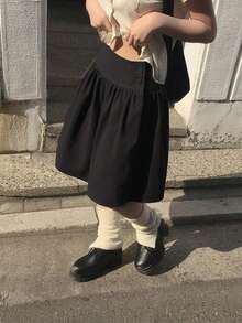 Korean Retro Black Floral Pleated Puffy Mid-Length Casual Versatile Skirt For Women