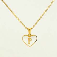 1pc Personalized Heart-Shaped White Shell Initial Necklace Stainless Steel Non Tarnish Women Letter Necklace