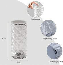 16-Color Rose Ambient Light Crystal Table Lamp RGB Color Changing Night Light,Romantic LED Rose Diamond Touch Lamps For Living Room (Remote & Touch)