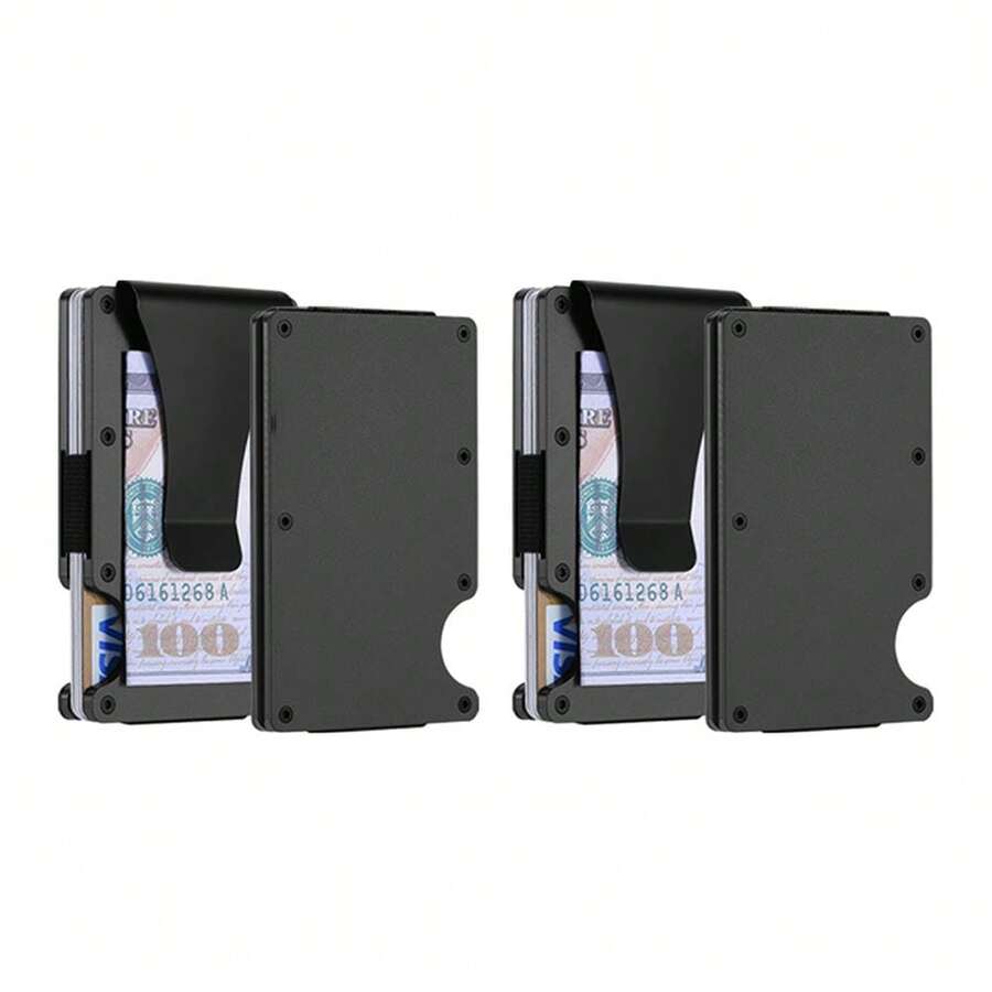 1 Or 2-Pack: RFID Blocking Slim Credit Card Holder Wallet For Men – Minimalist, Scratch-Resistant, With Removable Money Clip | Modern, Durable, Everyday Carry - 黑色/2件裝 - 查看 1