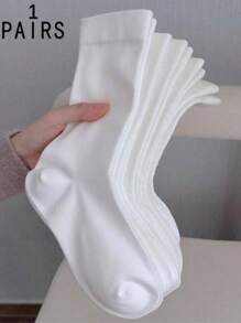 1/3/5/10/15/20 Pairs Women's Solid Color Wide Mouth Comfortable Simple Maternity Socks, Moisture-Wicking Mid-Calf Socks