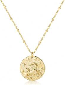 Zodiac Coin Embossed Choker Necklace Disc 12 Astrology Horoscope 14K Gold Plated Round Pendant Personalized Necklace Women Men - L 摩羯座(12月22日-1月19日) - 查看 1