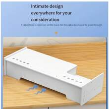 符合人体工程学设计的显示器支架带储物抽屉 - 白色 PVC 桌面支架，适用于办公用品、电脑和文具整理，心形镂空设计，电缆管理槽，桌面显示器支架