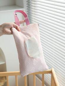 1pc Heart-Shaped Large Capacity Pull-Out Tissue Holder For Car, Wet Wipes Case, Portable Handbag Style Tissue Dispenser