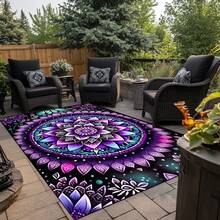 1pc Extra Large Bohemian Purple Mandala Area Rugs - Non-Slip Machine Washable Floor Rugs With Purple/Blue/Pink/Black/Teal Intricate Pattern, Durable Polyester & TPR Backing For Living Room, Bedroom, Home Decor - Style 1 - View 1