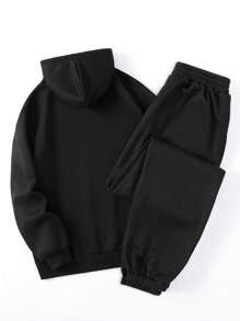 LOVE JOYY 两件套女休闲宽松大码连帽卫衣配印花裤，日常时尚闪亮水钻字母印花宽松卫衣秋冬日常套装