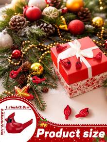 10pcs Mini Resin Red Cardinal Bird Figurines, Tiny Cardinal Ornaments For Christmas Gifts, Xmas Miniature Garden Crafts, Cake Toppers, Christmas Decorations