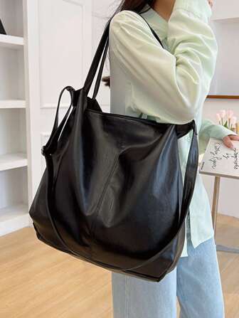 New PU Leather Women's Bag Soft Leather Large Capacity Single Shoulder Crossbody Bag Retro Casual Tote Bag Stylish Large Capacity Tote Bag For Women, Multi-Functional Shoulder Crossbody Bag With Detachable Strap, Perfect For Travel, Beach Vacation & Daily Use