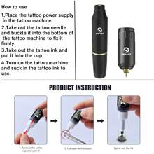 DQFART Wireless Tattoo Gun Kit, Complete Tattoo Kit With 1 Tattoo Battery, 10 Tattoo Needles. Tattoo Supplies Suitable For Beginners And Tattoo Artists