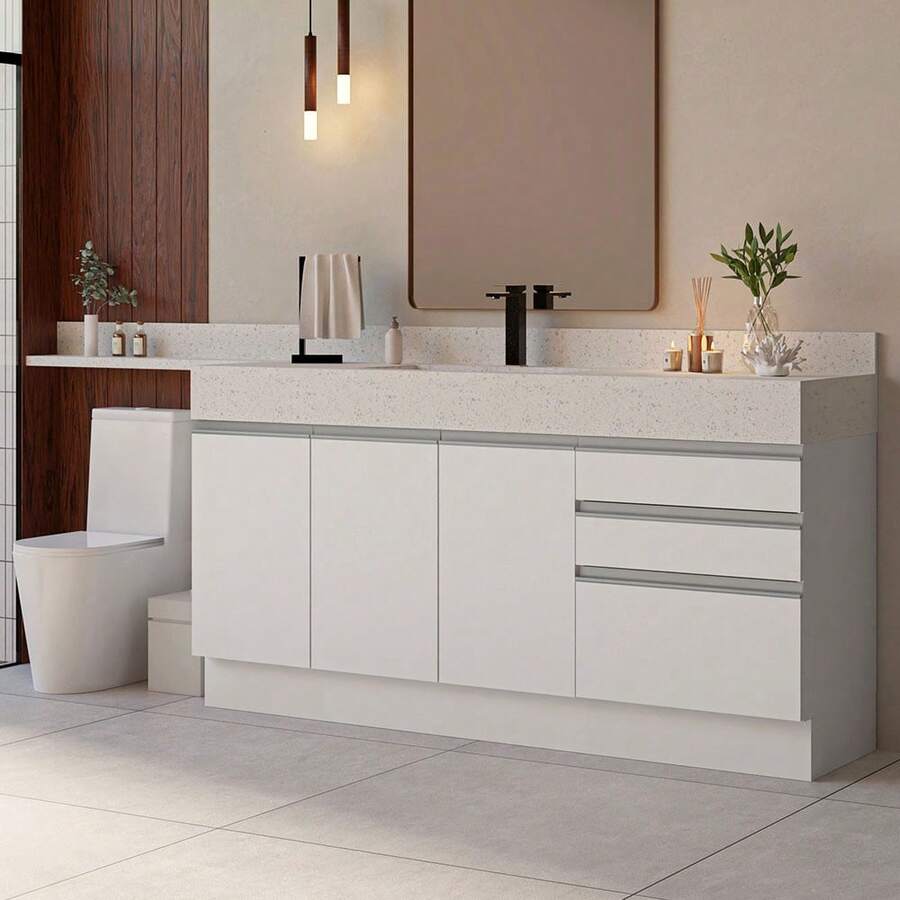 Mueble Modulo Para Baño Gabinete Lavabo Madesa 180cm Color Blanco - Blanco - Ver 1
