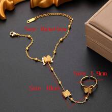 1 件时尚不锈钢哑光蝴蝶开口戒指配手链 - 彩色 - 查看 6