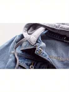 Women's Casual Denim Jacket, Long-Sleeved Hooded Denim Short Jacket, The Hood Can Be Removed, Suitable For Spring And Autumn And Any Occasion. - 藍色 - 查看 3