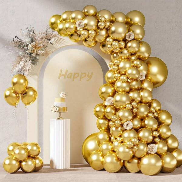 Set de 85 piezas de globos dorados de 5 pulgadas/10 pulgadas/18 pulgadas para decoración - Juego de decoración sencillo para bodas, cumpleaños, fiestas de solteros, revelación de género, granja, arco de globos, fotografía al aire libre, diversas decoraciones de fiesta, conjunto de arco de corona para Halloween