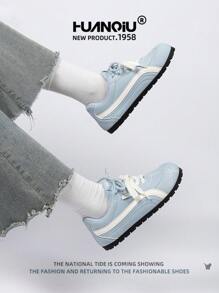HUANQIU 2025 New Women's Shoes, Women's Skateboard Shoes, A Pair Of And Fashionable Breathable Lace-Up Home Office Outdoor White Shoes Versatile Light And Comfortable White Shoes Lace-Up Soft-Soled Sports Shoes Casual Shoes Running Shoes Christmas Apple Red Four Seasons Shoes - Blue - View 8