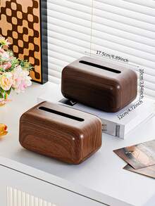 1pc Vintage Wood Grain Plastic Tissue Box - Fashionable Home Decor For Kitchen, Bedroom And Living Room, Brown Design, Elegant And Practical Decorative Piece