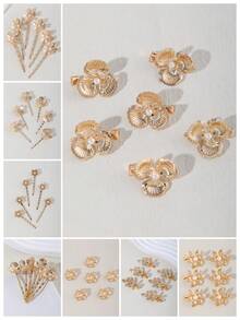 6个简约合金花叶发夹，可爱发饰，适合婚礼、日常、派对、生日、夏季、海滩等场合。 - 金色 - 查看 10
