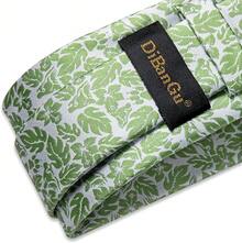Silk Floral Necktie Set With Tie Clip, Handkerchief & Cufflinks - Green Floral - View 4