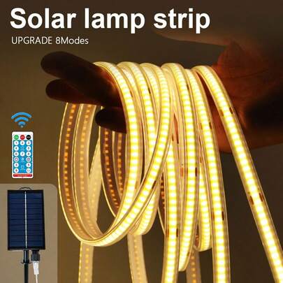 户外太阳能 LED 灯带，600LED 300LED LED 长条灯 IP65 全防水亚克力胶带，带遥控自粘，可切割太阳能自动开/关绳灯，适用于露台泳池露营装饰（太阳能/USB 电源代码）